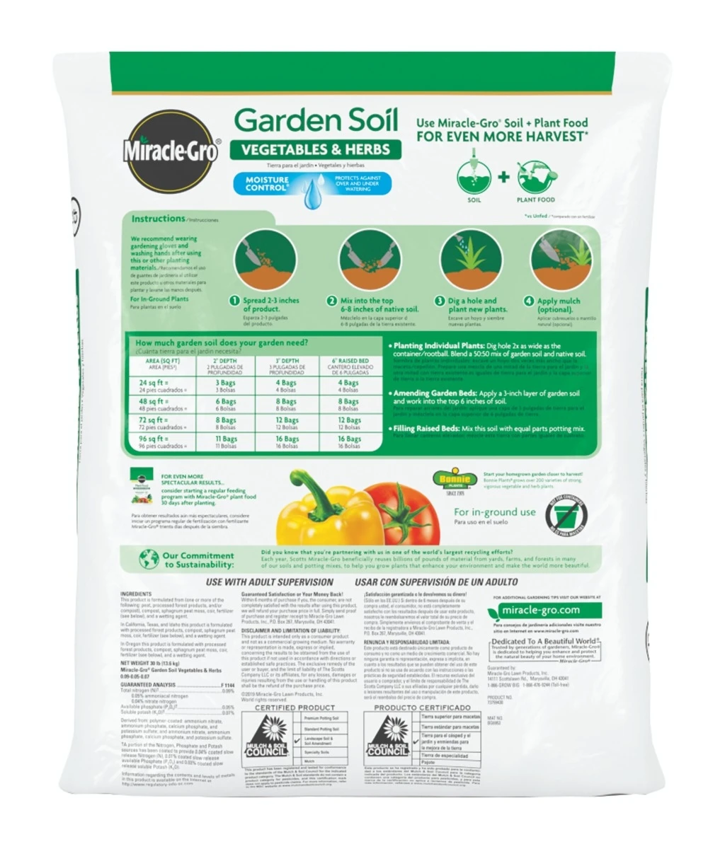 Miracle-Gro Garden Soil Vegetables & Herbs 1.5 Cf 4 Miracle-Gro Garden Soil Vegetables & Herbs 1.5 Cf - Image 2